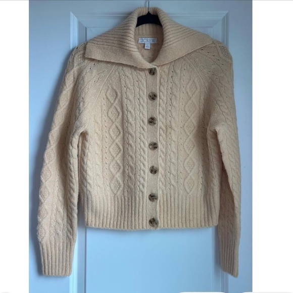 J.Crew Collared Cable Knit Cardigan Sweater in Aged Parchment, Size Small - Picture 2 of 9